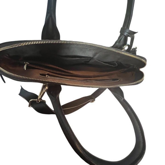 Elegant Black Dome Satchel Handbag with Embossed Pattern and Shoulder Strap - Picture 7 of 10